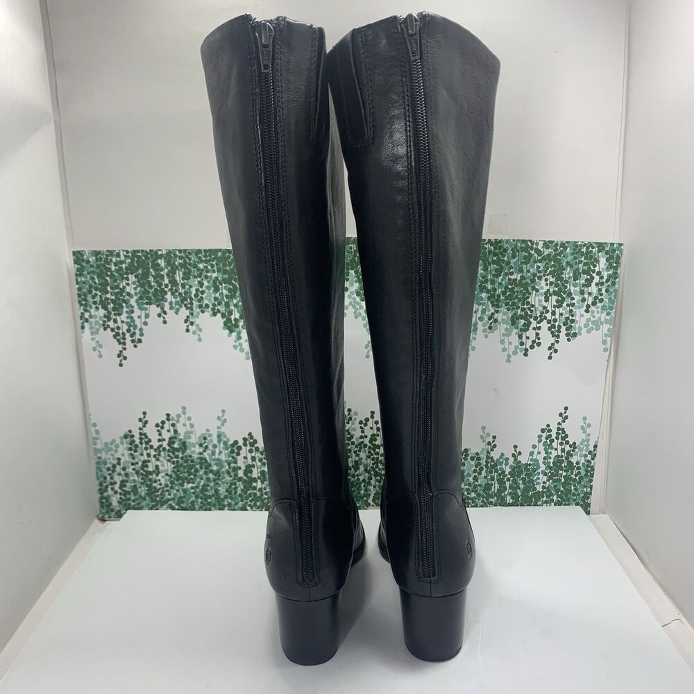 BORN Black Leather Tall Stacked Heel Boots 9.5 Womens - Picture 11 of 16